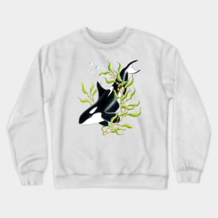 Orca Whale in Kelp forest Ink drawing Crewneck Sweatshirt